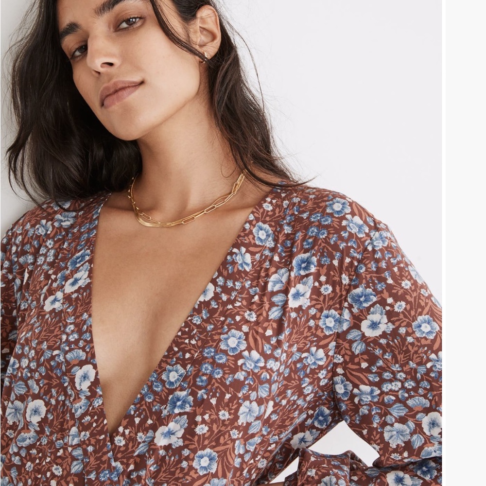 Madewell Brown Floral Long Sleeve Dress